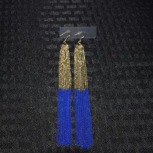 long gold and blue chain earrings